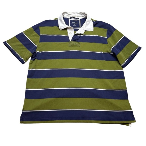 💚💙 Vintage L.L. Bean Striped Rugby Polo Shirt Green Blue Men’s L 💙💚 - Picture 1 of 4